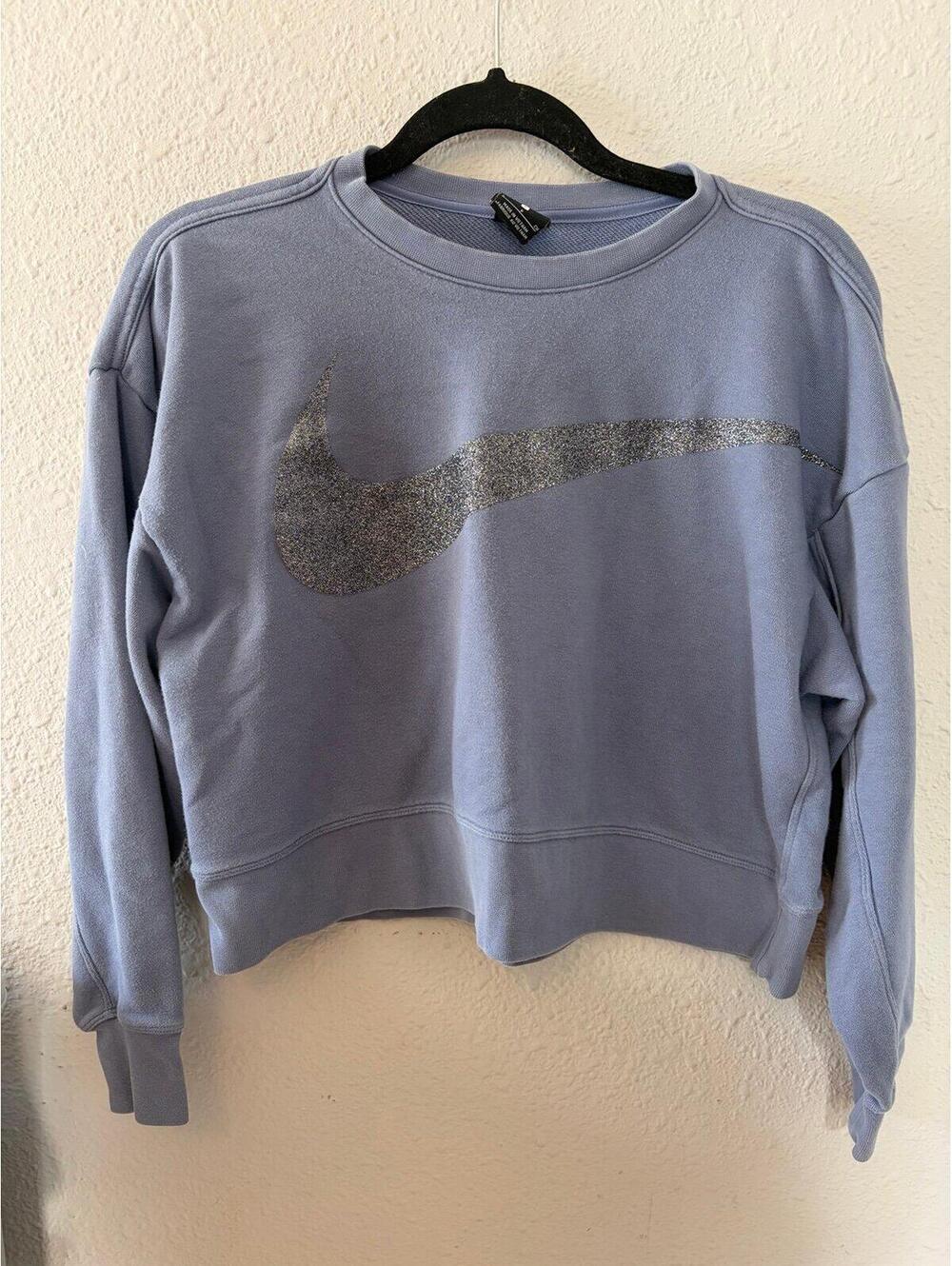 Nike blue cropped glitter logo crewneck size S oversized
